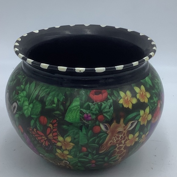 Decoupage Zebra/Giraffe Wildlife on Black Painted Glass Vase/Bowl - Picture 5 of 10